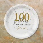 100 and Fabulous Gold Black Birthday Party Paper Plate<br><div class="desc">This chic black and gold script typography,  100 and fabulous gold stars confetti birthday party celebration paper plate can be personalised with your birthday celebration information. Designed by Thisisnotme©</div>