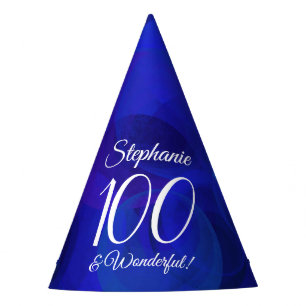 100 and Wonderful Elegant Royal Blue Birthday Party Hat