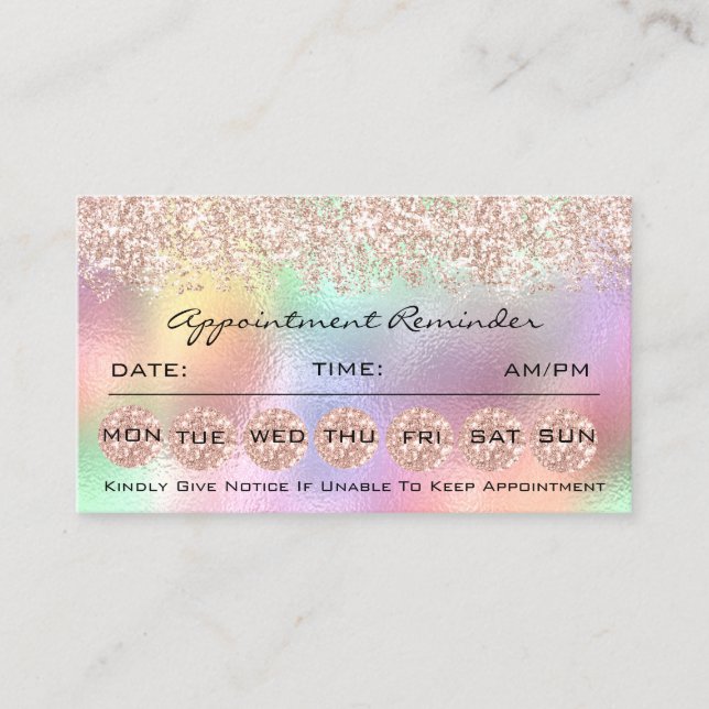 100 Appointment Reminder Cards Makeup Holograph (Front)