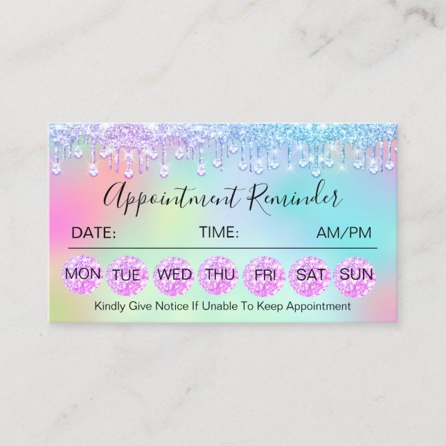 100 Appointment Reminder Diamond Holograph Business Card (Front)