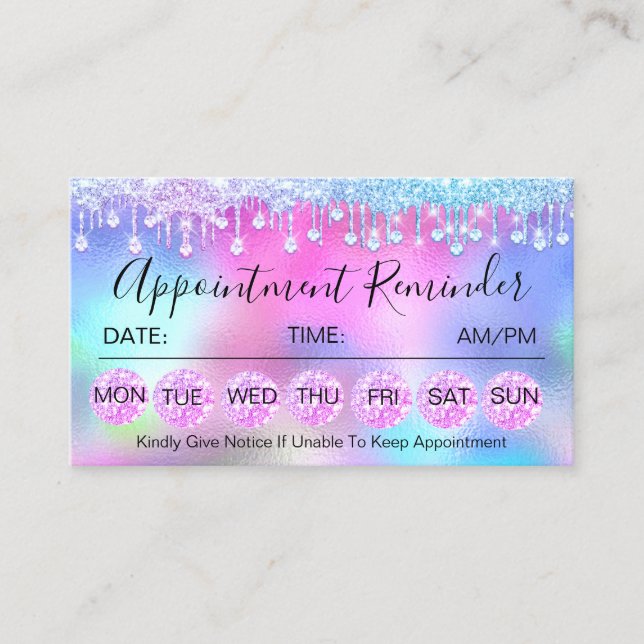 100 Appointment Reminder Drip Pink Blue Diamond Business Card (Front)