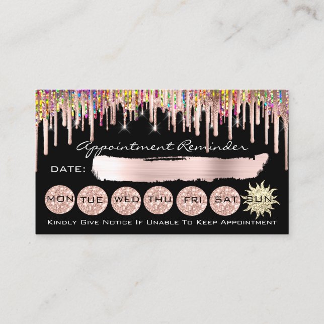 100 Appointment Reminder Holograph Glitter Drips Business Card (Front)