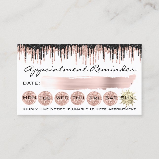 100 Appointment Reminder Rose Blush Glitter Drips Business Card (Front)