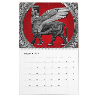 [100] Assyrian Winged Bull: Silver & Black Lamassu Calendar
