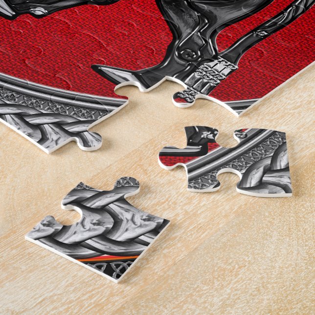 [100] Assyrian Winged Bull: Silver & Black Lamassu Jigsaw Puzzle (Side)