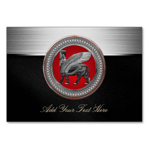 [100] Assyrian Winged Bull: Silver & Black Lamassu Table Number