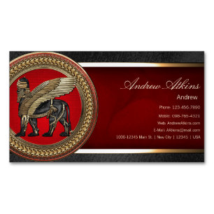 [100] Assyrian Winged Lion: Gold & Black Lamassu Magnetic Business Card