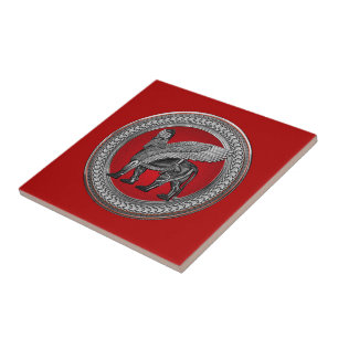 [100] Assyrian Winged Lion: Gold & Black Lamassu Tile