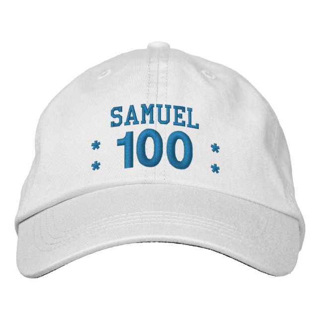 100 Birthday Custom Name BLUE Embroidery V01F4 Embroidered Hat (Front)