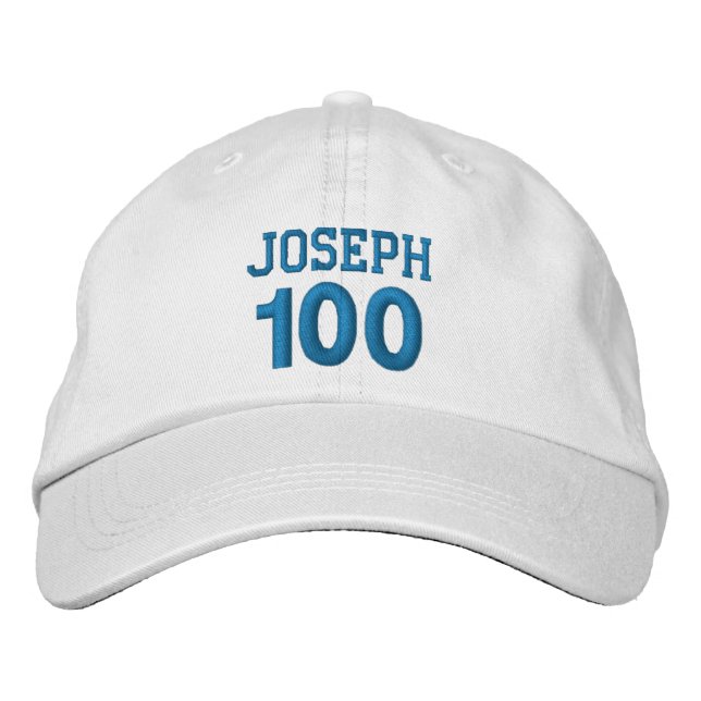 100 Birthday Custom Name BLUE Embroidery V01F Embroidered Hat (Front)
