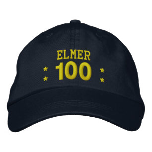 100 Birthday Custom Name NAVY and YELLOW V01F5 Embroidered Hat