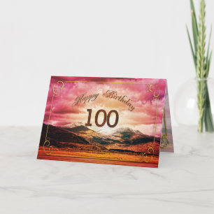 100 birthday, Sunset over the mountains Card
