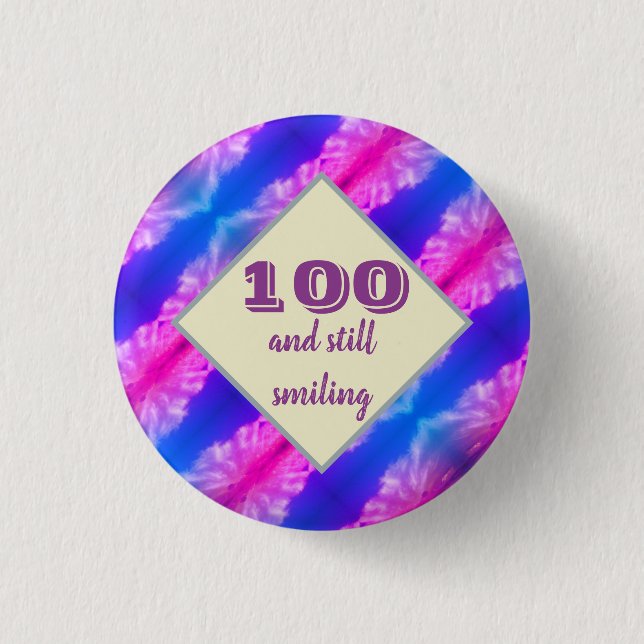 100 Birthday Vivid Blue Pink Milestone Celebration 3 Cm Round Badge (Front)