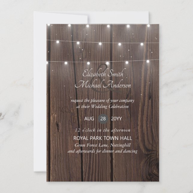 100 Budget RUSTIC Wood Wedding Invites n Envelopes (Front)