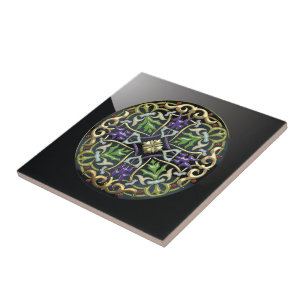 [100] Celtic Cross [Gold with Black Enamel] Tile