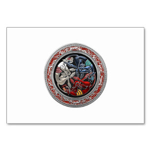 [100] Celtic Treasures - Three Dogs on Silver Table Number