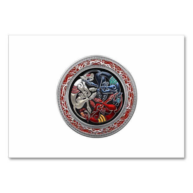 [100] Celtic Treasures - Three Dogs on Silver Table Number (Back)