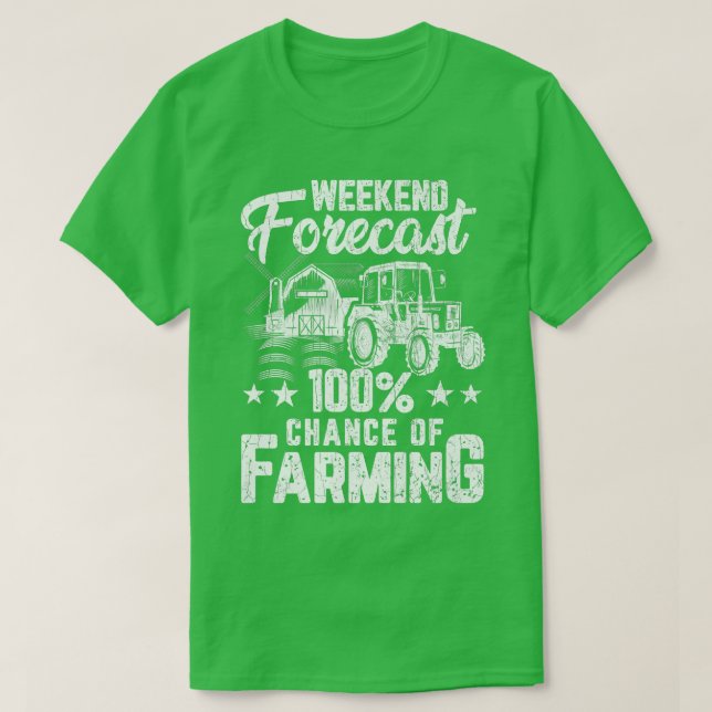 100 Chance Of Farming Funny Farmer Tractor Farm Gr T-Shirt (Design Front)