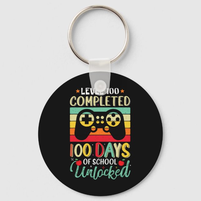 100 Completed Gamer Boys 100 Days Of School Unlock Key Ring (Front)