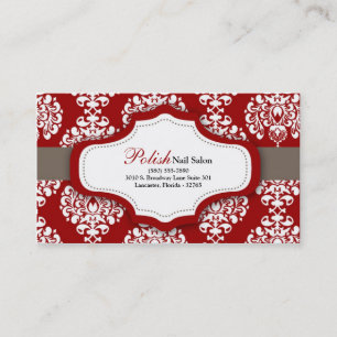 100 Crims Red Damask Nail Technician Business Card