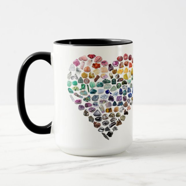 100+ Crystals Gems Minerals Valentines Day Heart Mug (Left)