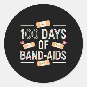 100 Days Band Aids 100th School Nurse Kids Boys Te Classic Round Sticker