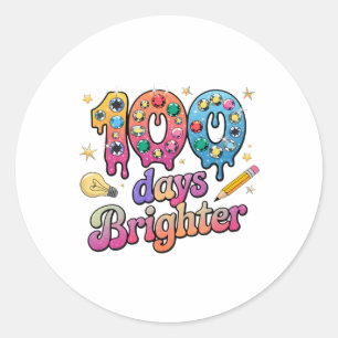 100 Days Brighter 100th Day Of School Funny Jewels Classic Round Sticker