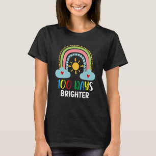 100 Days Brighter 100th Day Of School Pink Rainbow T-Shirt