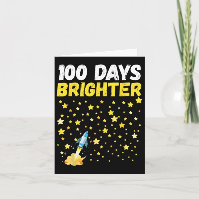 100 Days Brighter 100th Day Of School Stars Rocket Card (Front)
