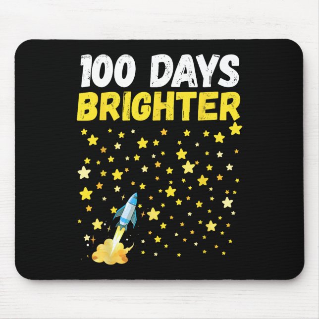 100 Days Brighter 100th Day Of School Stars Rocket Mouse Pad (Front)