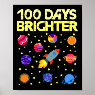100 Days Brighter 100th Day Of School Stars Rocket Poster