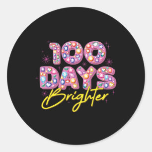100 Days Brighter Happy 100th Day Of School Diamon Classic Round Sticker
