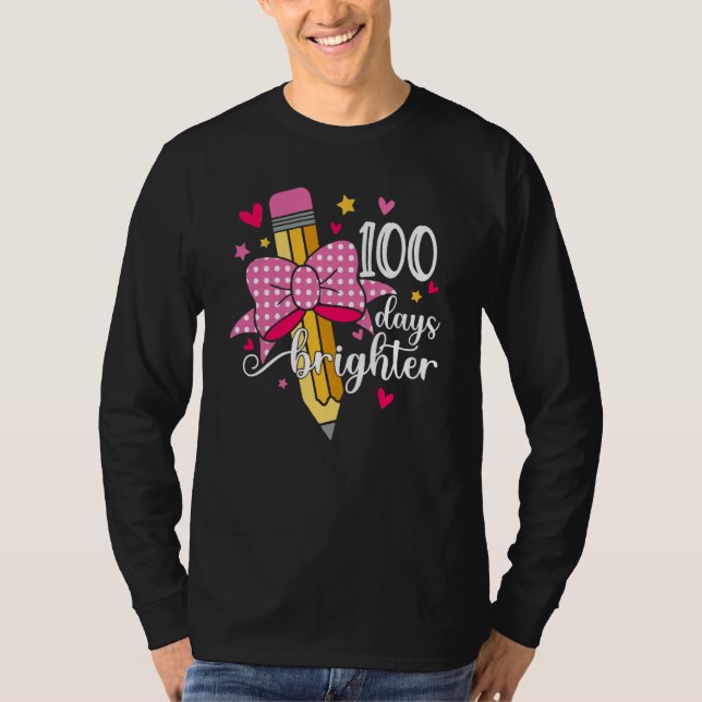 100 Days Brighter Pencil Headband Girls 100th day  T-Shirt (Front)