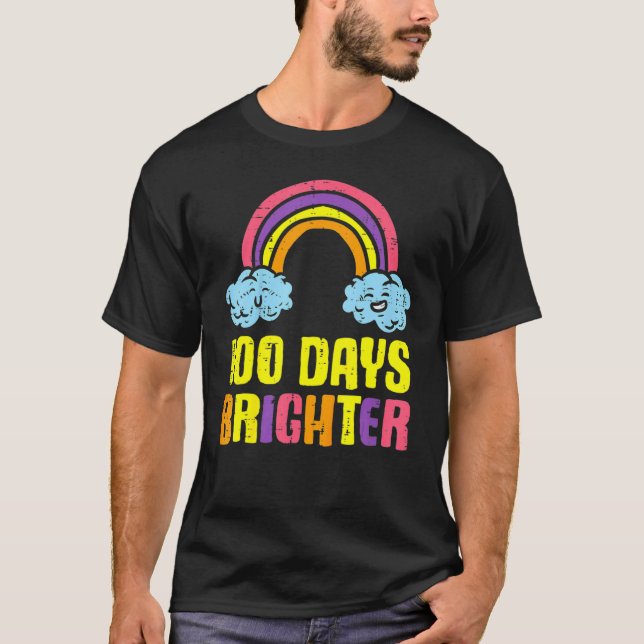 100 Days Brighter Rainbow Cute 100th Day School Sm T-Shirt (Front)