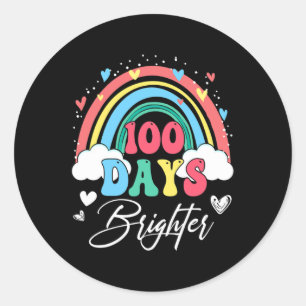 100 Days Brighter Rainbow Teacher Student 100th Da Classic Round Sticker