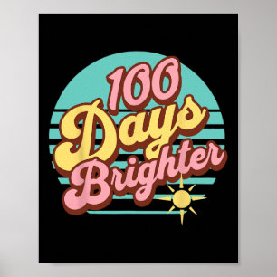 100 Days Brighter Retro Teacher Kids 100 Days Of S Poster