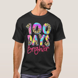 100 Days Brighter Teacher Tie Dye Leopard 100 Days T-Shirt