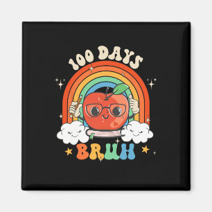 100 Days Bruh Apple Rainbow Groovy Kids Toddler Bo Magnet