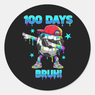 100 Days Bruh Youth Boys Soccer Dabbing 100th Day  Classic Round Sticker