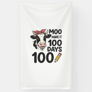 100 Days Cow Shirt Vintage Engraving School Design Banner