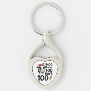 100 Days Cow Shirt Vintage Engraving School Design Key Ring