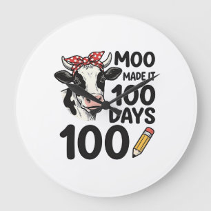 100 Days Cow Shirt Vintage Engraving School Design Large Clock
