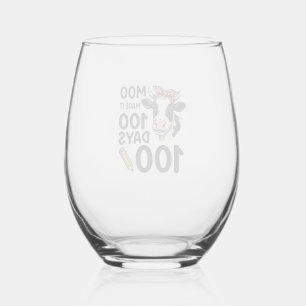 100 Days Cow Shirt Vintage Engraving School Design Stemless Wine Glass