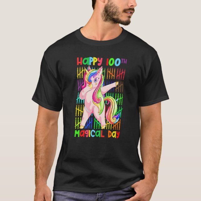 100 Days Dabbing Unicorn Happy 100th Magical Day R T-Shirt (Front)