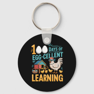100 Days Egg-stra Smarter Funny Chicken 100th Day  Key Ring
