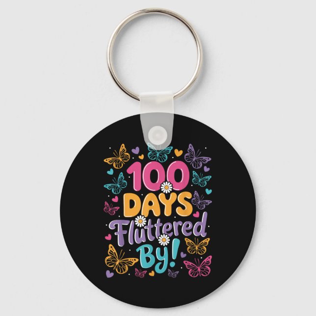 100 Days Fluttered Kids 100th Day Of School Key Ring (Front)