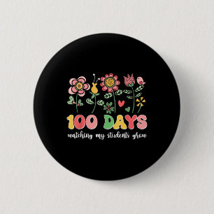 100 Days Growing Boho Flowers Teacher 100th Day 6 Cm Round Badge