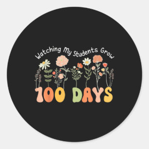 100 Days Growing Boho Flowers Teacher 100th Day Classic Round Sticker