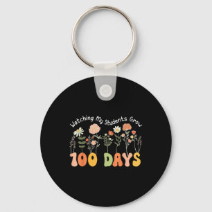 100 Days Growing Boho Flowers Teacher 100th Day Key Ring