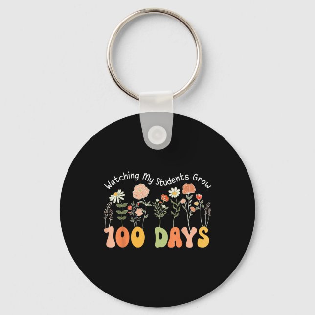 100 Days Growing Boho Flowers Teacher 100th Day Key Ring (Front)